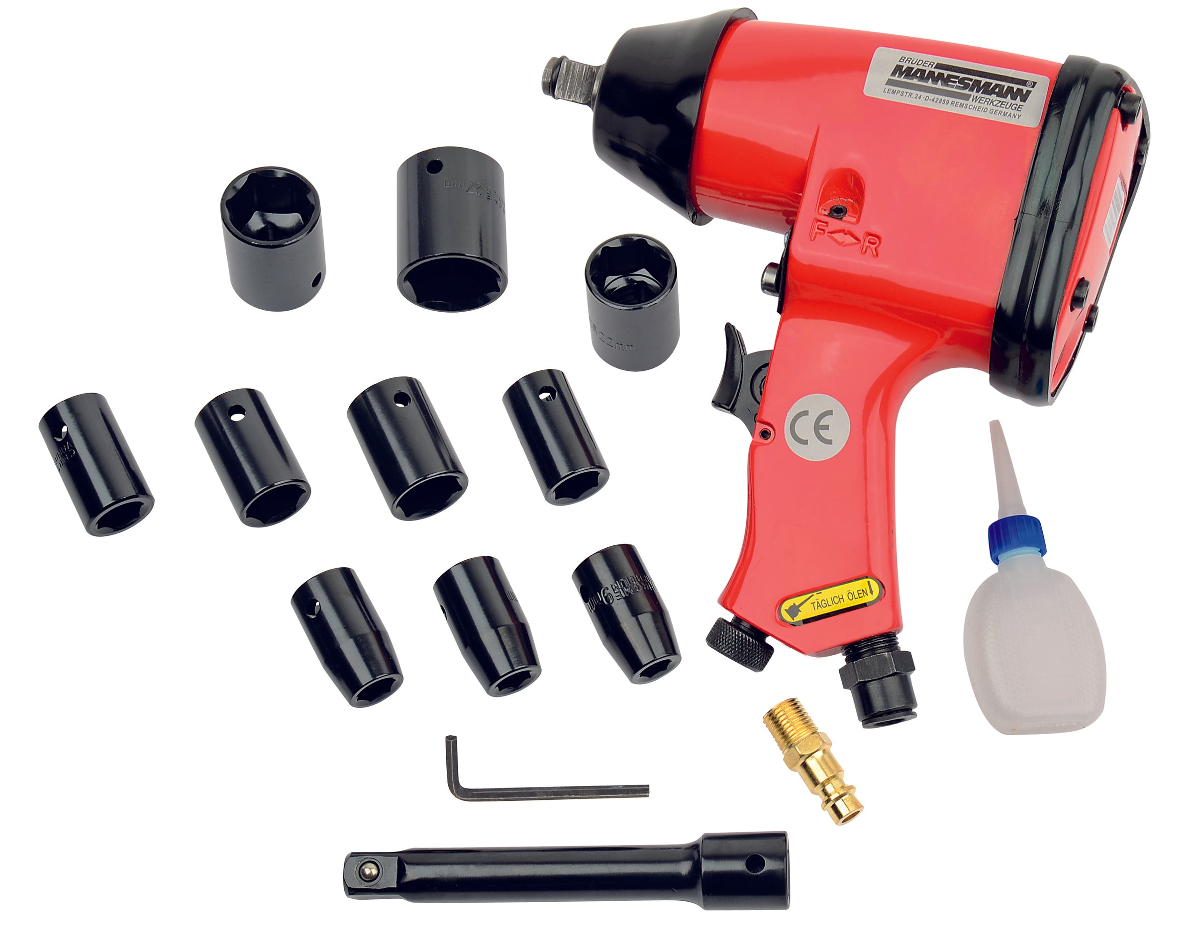 Compressed air impact wrench set 1/2", 15 pieces.