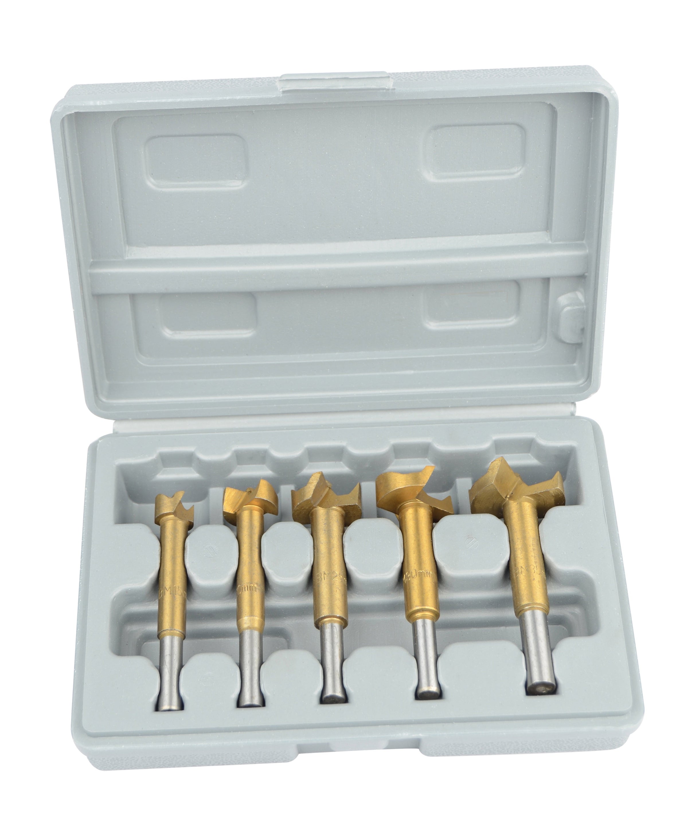 Forstner drill set, 5 pieces, titanium coated