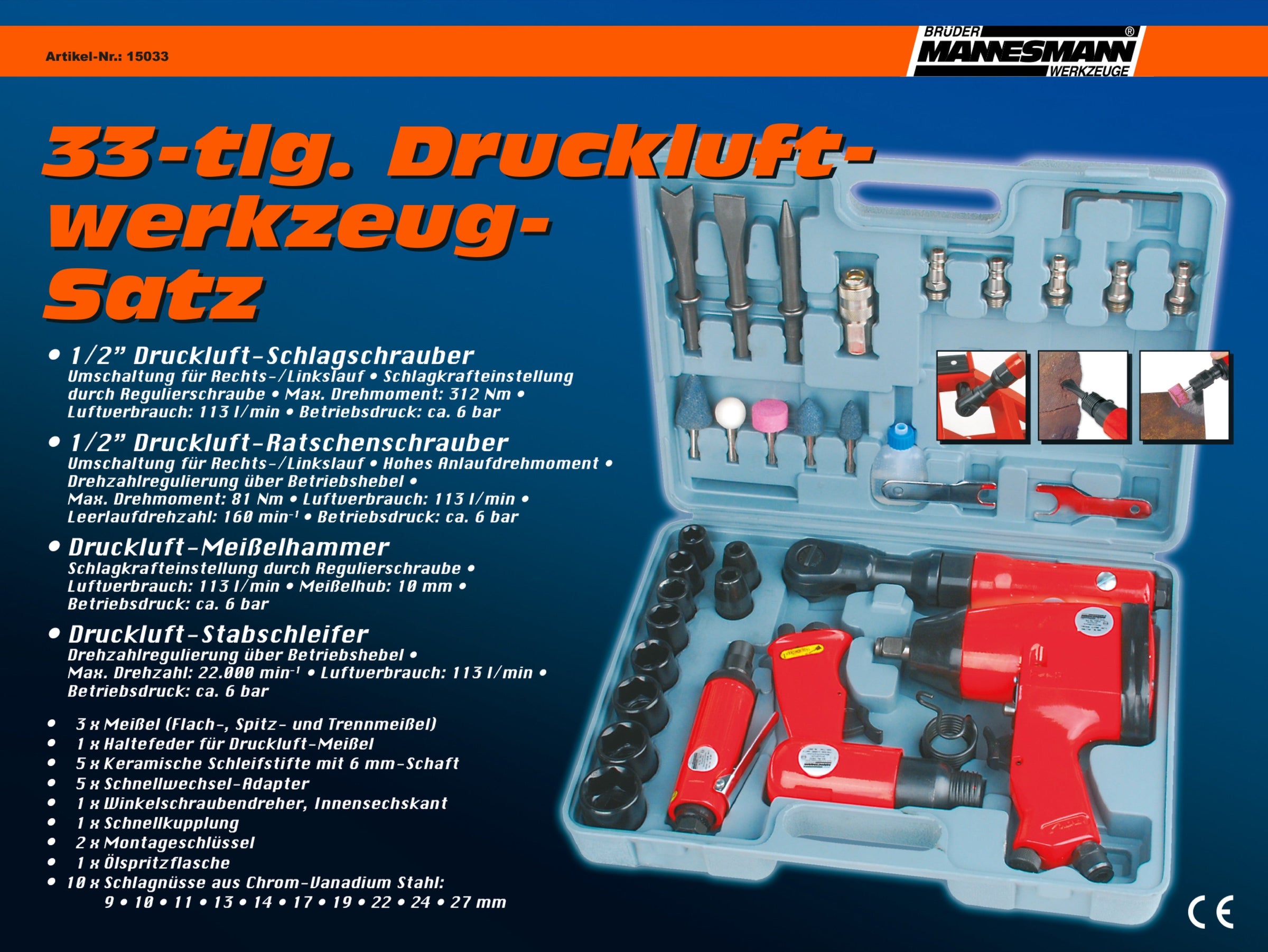 Druckluftwerkzeug-Satz, 33-tlg.