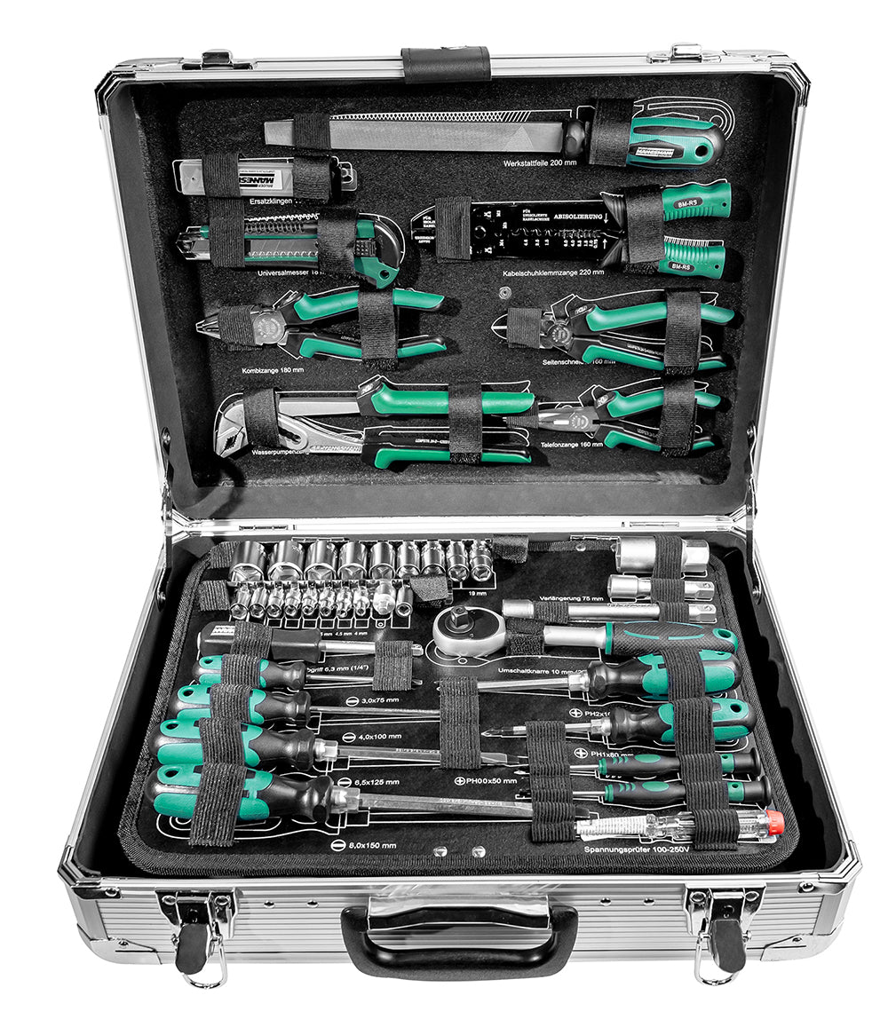 Aluminum tool case, equipped, 108 pieces.