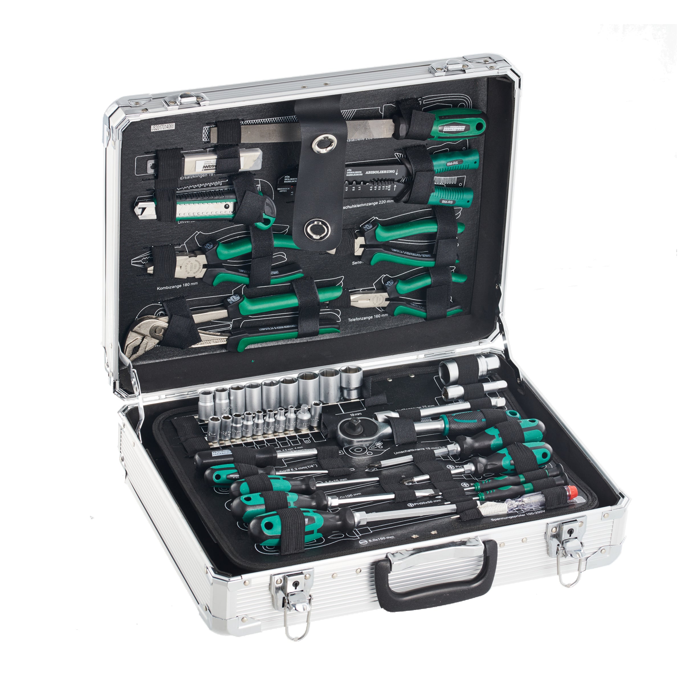 Aluminum tool case, equipped, 108 pieces.