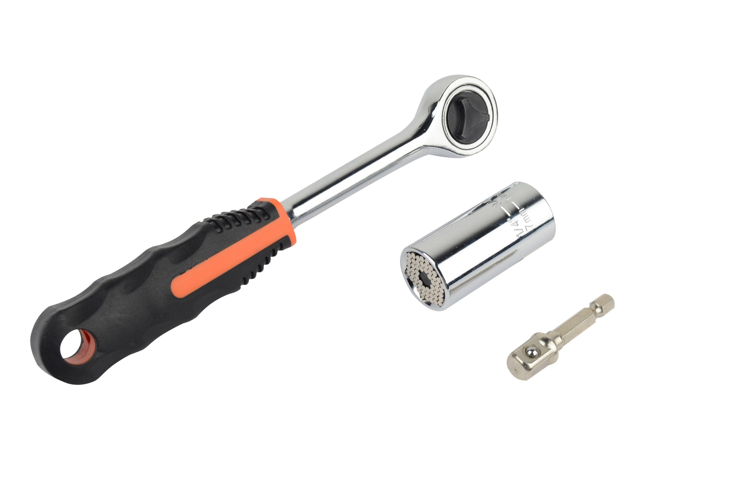 Universal socket wrench insert (7-19 mm) with adapter and reversible ratchet 3/8"